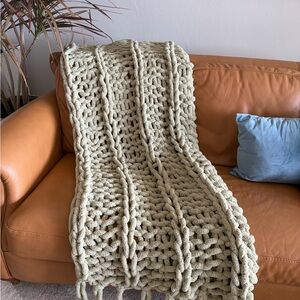 Chunky Knit Throw Blanket in sage green